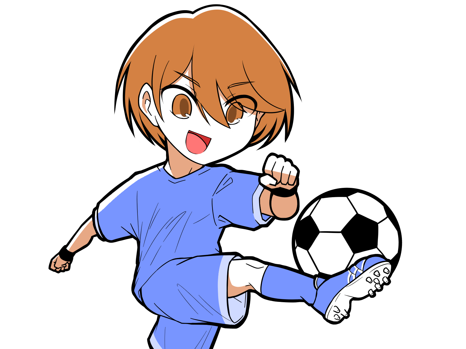 無料イラスト素材 サッカーボールを蹴る選手