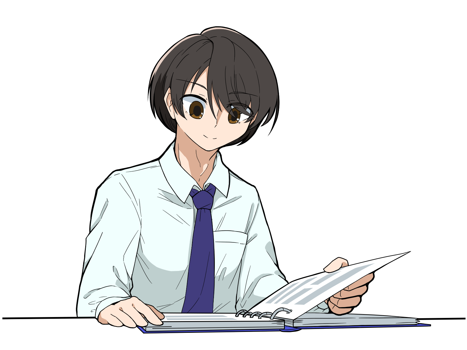 無料イラスト素材 ファイルの資料を読む会社員