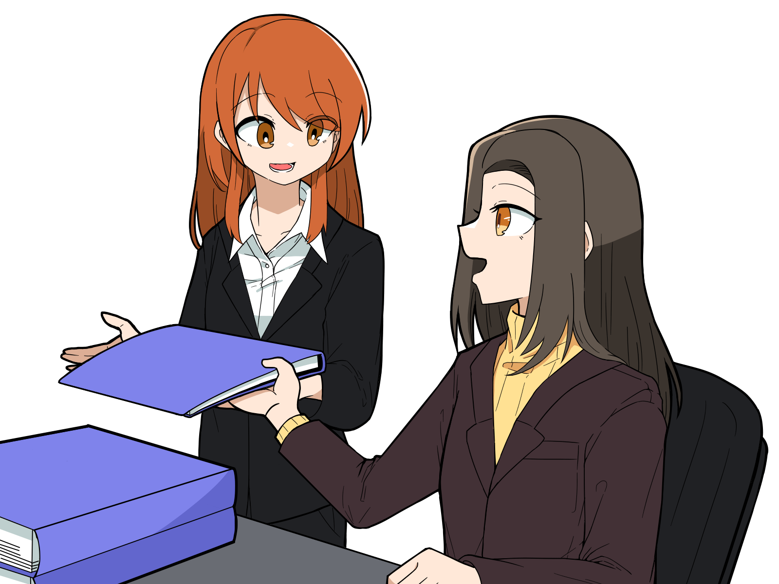 無料イラスト素材 資料を部下に渡す上司