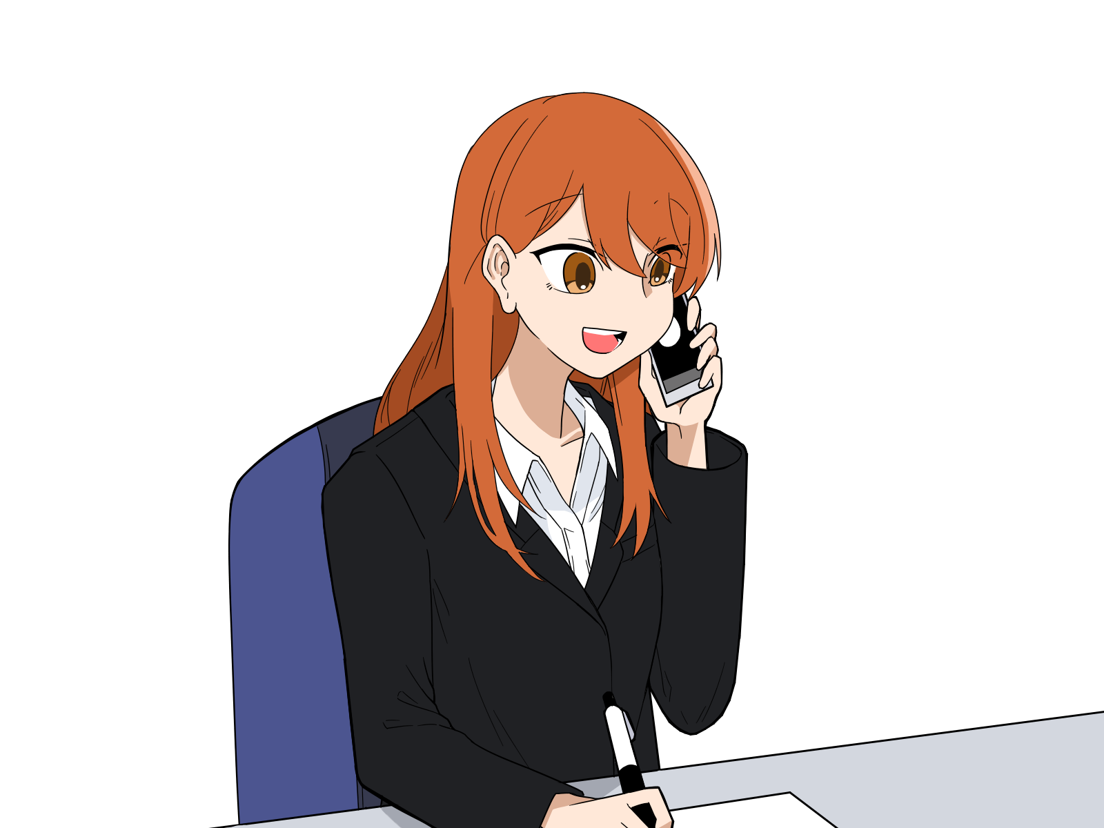 無料イラスト素材 電話対応をする女性社員