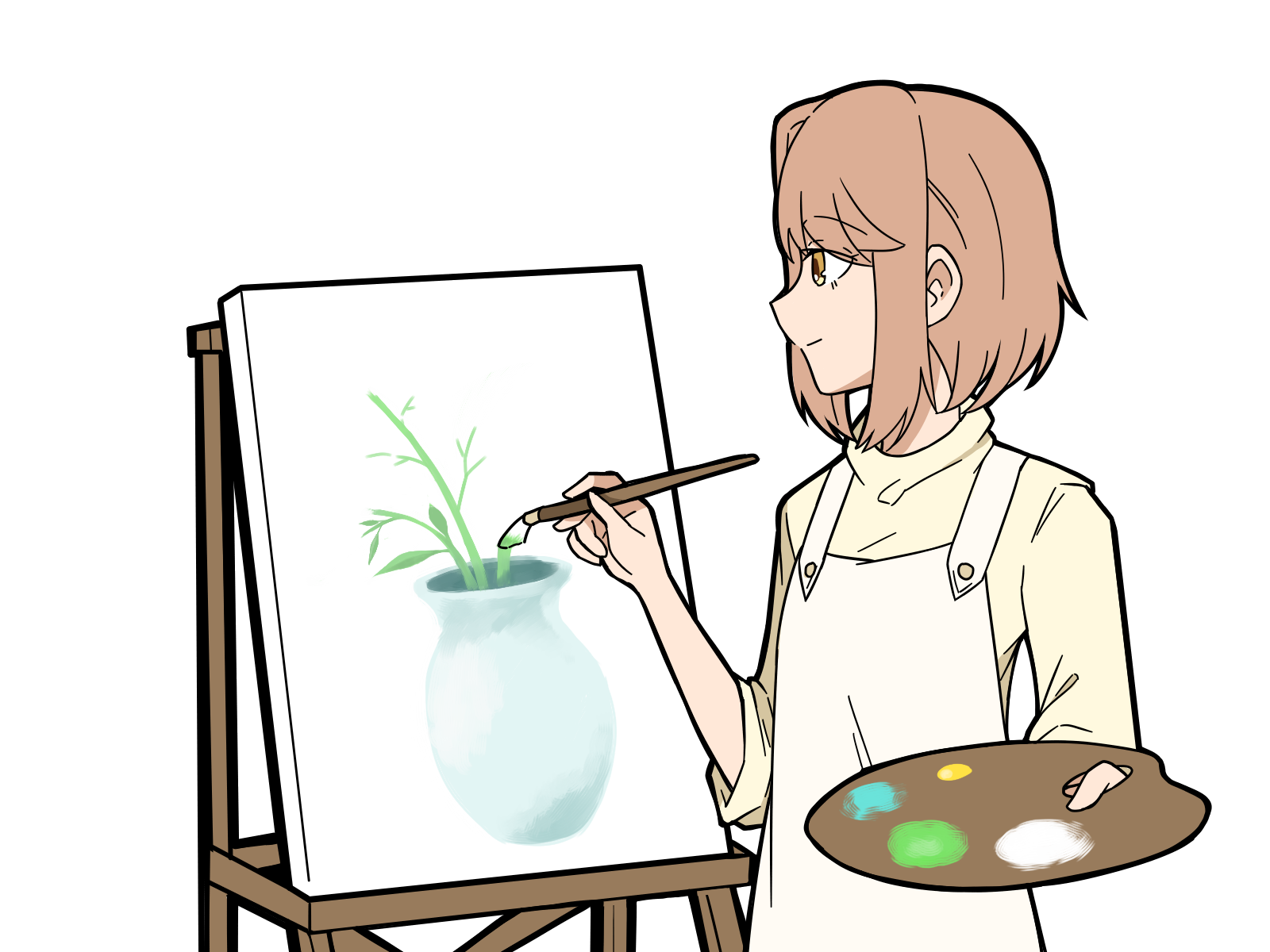 無料イラスト素材 キャンバスに絵を描く女性