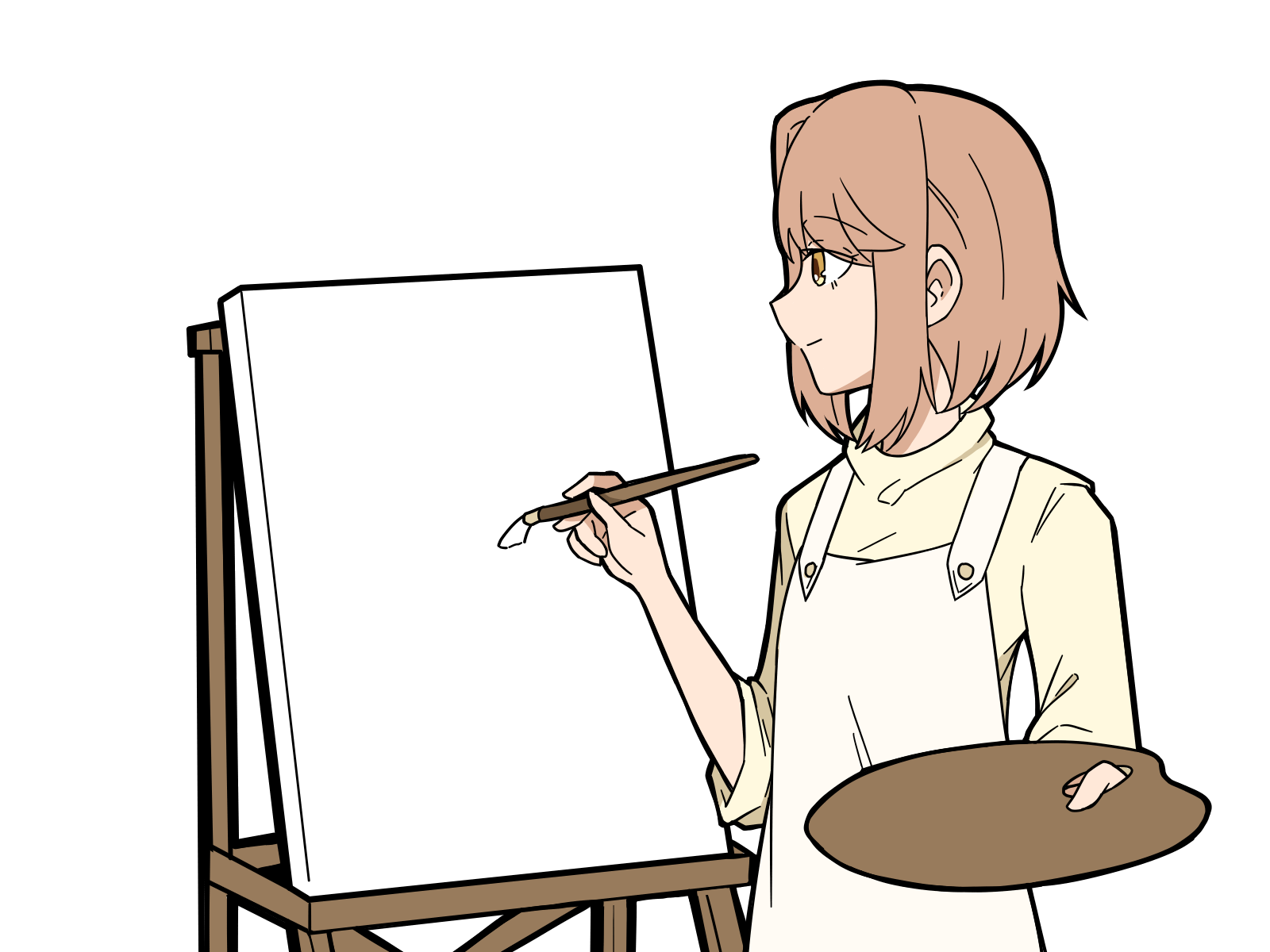 無料イラスト素材 キャンバスに絵を描く女性(イラスト無しVer)