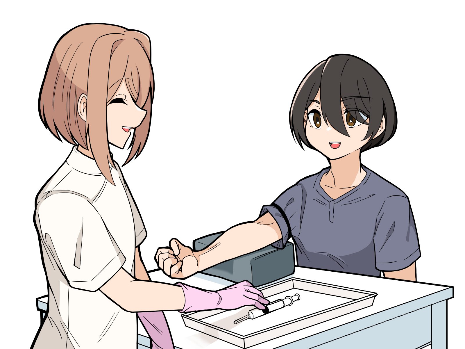 採血をする男性と看護師