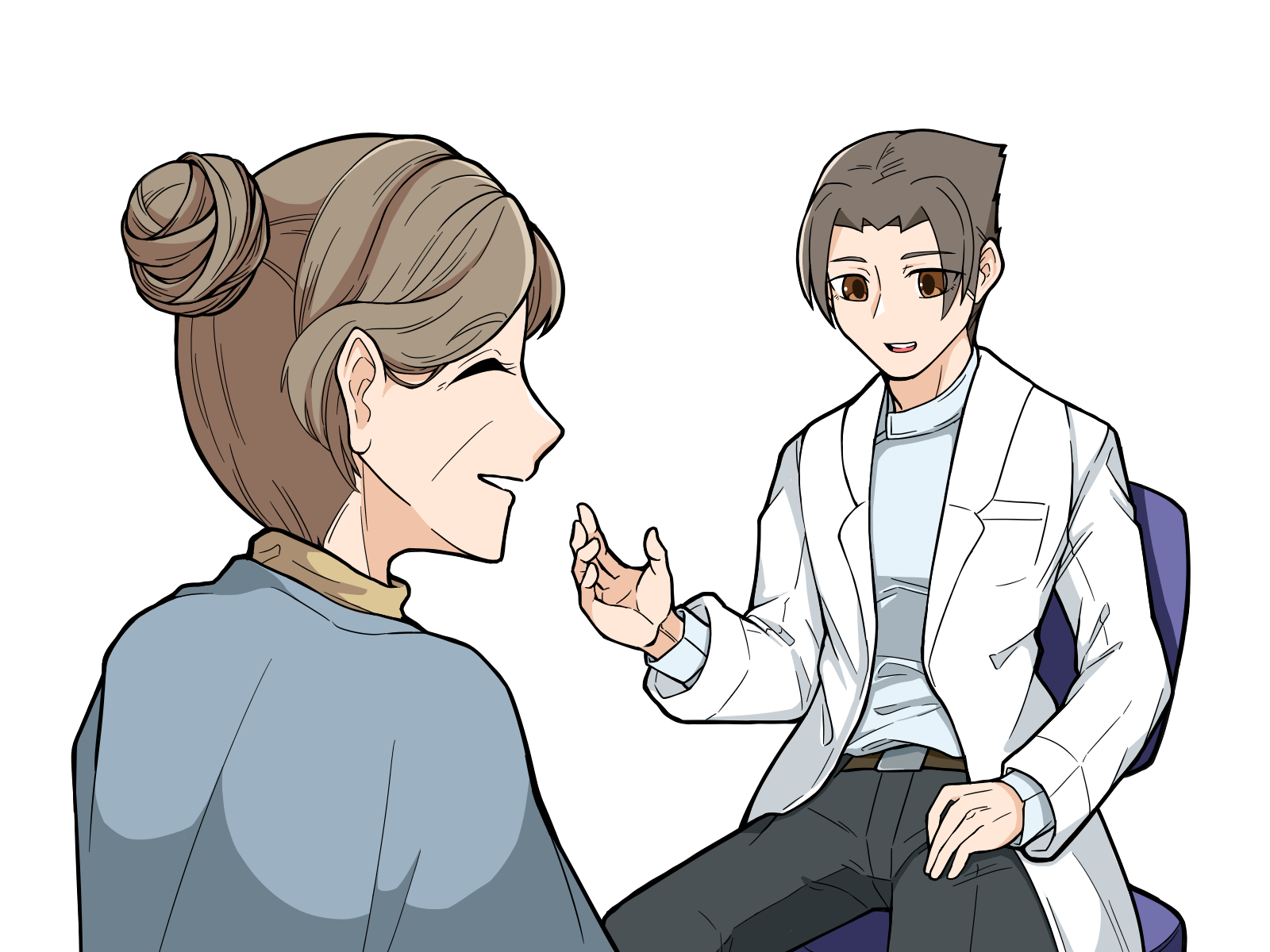 診察結果を聞く老女性