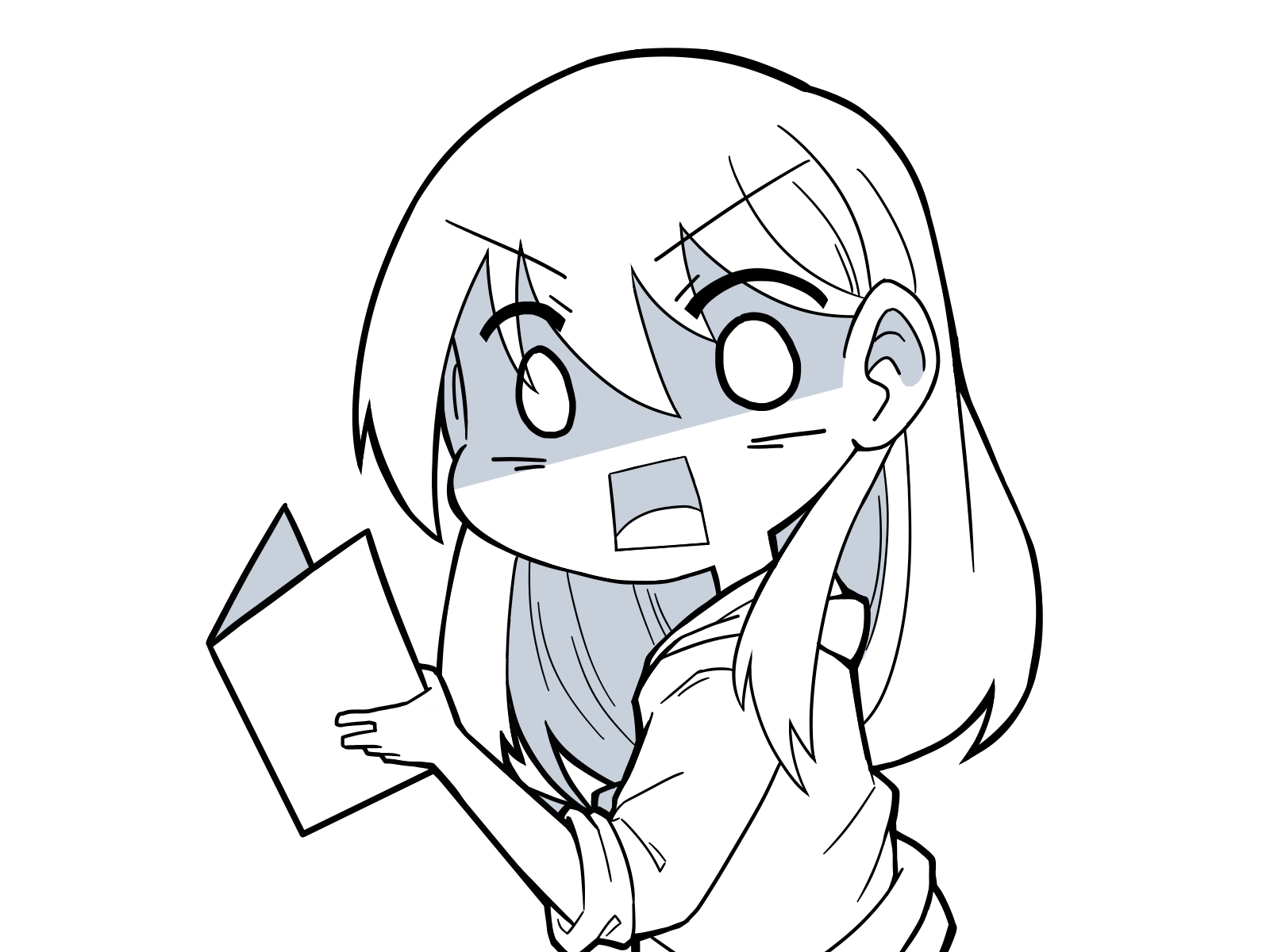 表情が固まっている女性(モノクロ)