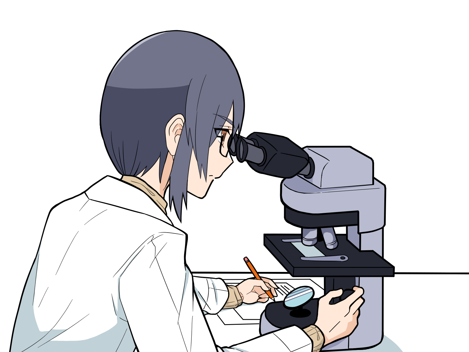 顕微鏡で観察する研究員